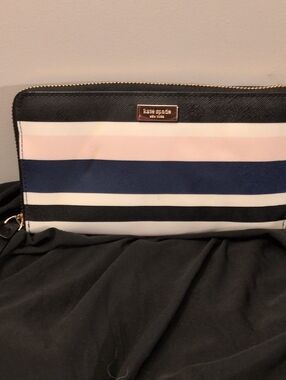 kate spade Navy, Blush & White Striped Zip Wallet